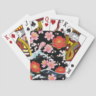 Retro Modern Seigaiha Sakura Flowers Japan party Playing Cards