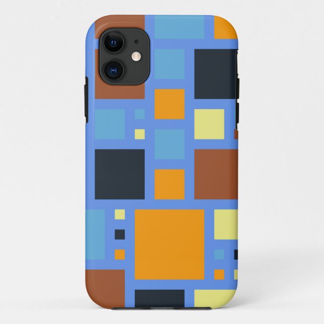 Retro Modern Squares Pattern | Blue Yellow Brown Case-Mate iPhone Case (Back)