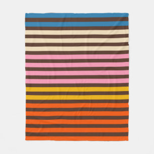 Retro Modern Striped Pattern Brown Orange Pink Fleece Blanket