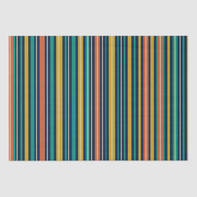 Retro Modern Stripes Blue Orange Mustard Pattern Tissue Paper (Front)