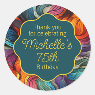 Retro Modern Teal Orange 75th Birthday Classic Round Sticker