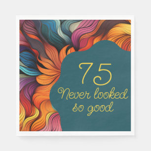 Retro Modern Teal Orange 75th Birthday Napkin