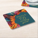 Retro Modern Teal Orange 75th Birthday Square Paper Coaster<br><div class="desc">Raise a glass in style with this vibrant floral coaster featuring the cheerful message, "Here's to 75 amazing years." Designed with bold abstract florals in rich shades of orange, teal, pink, and crimson, this eye-catching coaster adds a festive touch to your milestone birthday celebration. Whether used at the drink station,...</div>