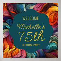 Retro Modern Teal Orange Psychedelic 75th Birthday