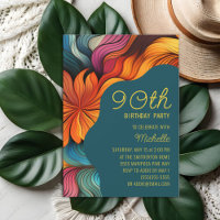 Retro Modern Teal Orange Psychedelic 90th Birthday