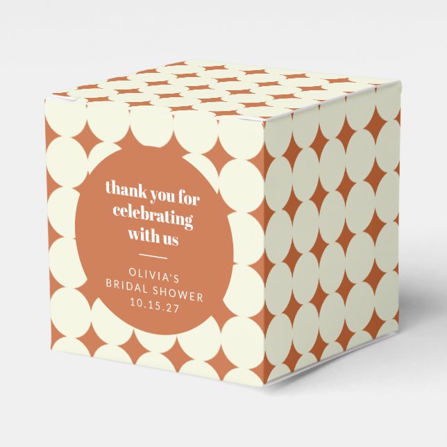Retro Modern Terracotta Geometric Bridal Shower Favour Box (Front Side)