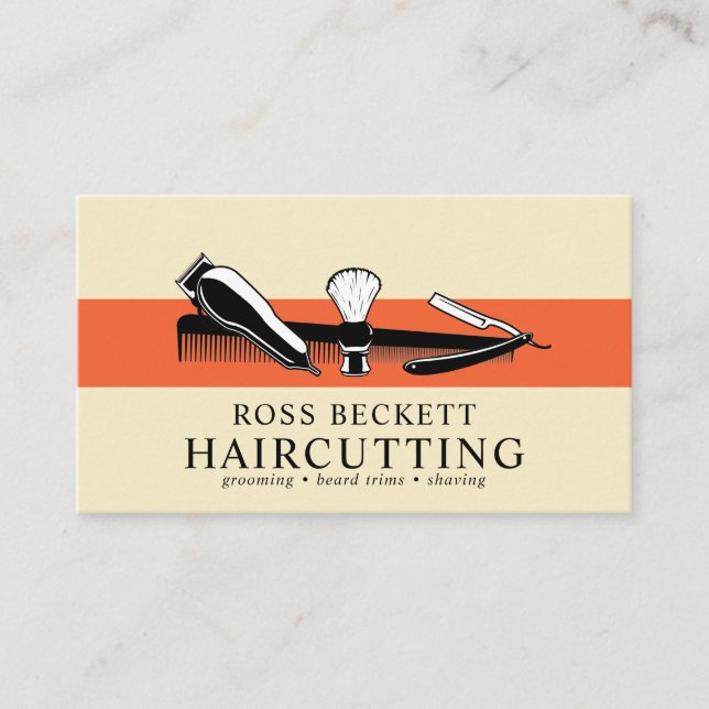 Retro Modern Twist Barber Hair Stylist  Business Card (Front)