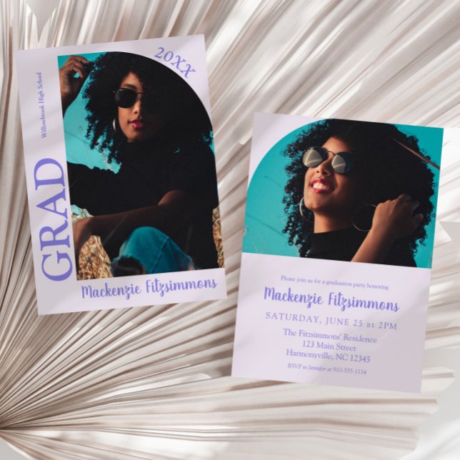 Retro Modern Typography Graduation Invitation (Y2k purple Retro Modern Typography Graduation Invitation)