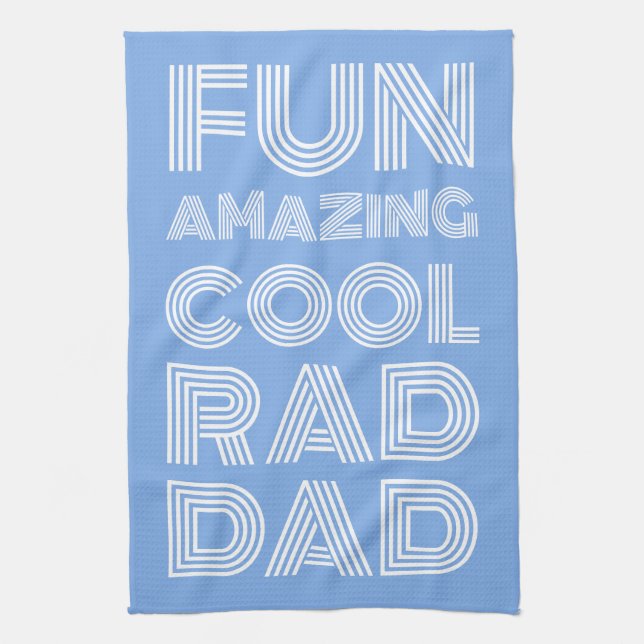 Retro modern typography rad dad funny light blue tea towel (Vertical)