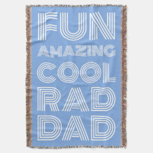 Retro modern typography rad dad funny light blue throw blanket