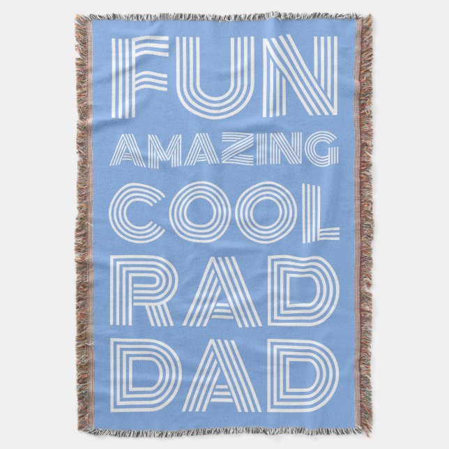 Retro modern typography rad dad funny light blue throw blanket (Front Vertical)