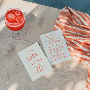 Retro Modern Vintage Blue Bachelorette Weekend Invitation