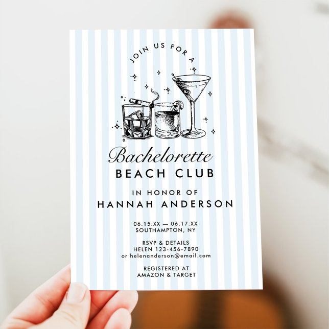 Retro Modern Vintage Blue Bachelorette Weekend Invitation (Creator Uploaded)