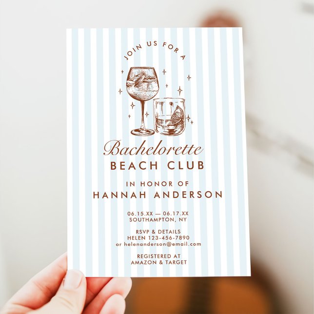 Retro Modern Vintage Blue Bachelorette Weekend Invitation (Creator Uploaded)