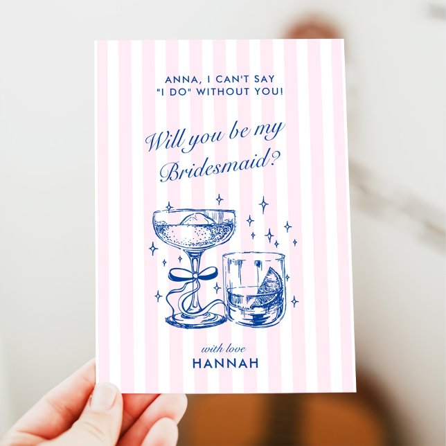 Retro Modern Vintage Blue Bridesmaid Proposal Card (Creator Uploaded)