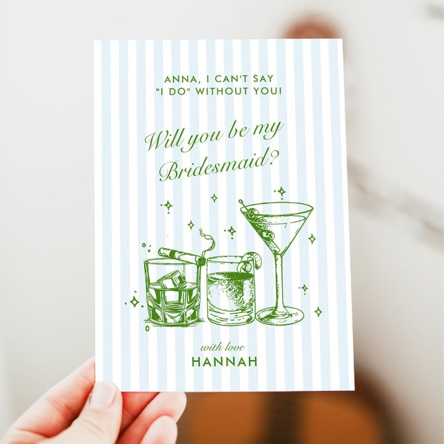 Retro Modern Vintage Blue Bridesmaid Proposal Card (Creator Uploaded)