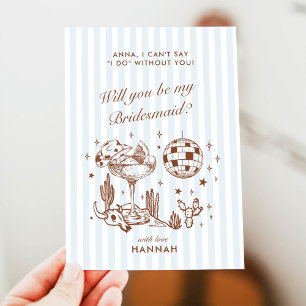 Retro Modern Vintage Blue Bridesmaid Proposal Card