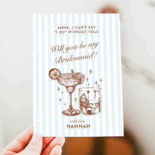 Retro Modern Vintage Blue Bridesmaid Proposal Card