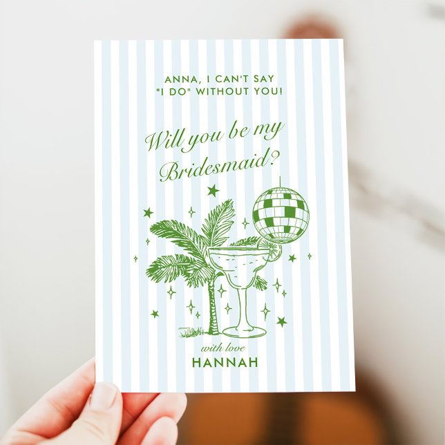 Retro Modern Vintage Blue Bridesmaid Proposal Card (Creator Uploaded)