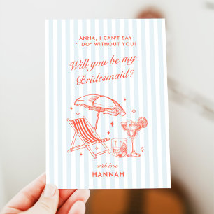 Retro Modern Vintage Blue Bridesmaid Proposal Card