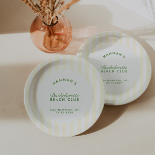 Retro Modern Vintage Green & Yellow Bachelorette Paper Plate
