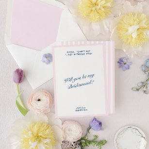 Retro Modern Vintage Pink Bridesmaid Proposal Card