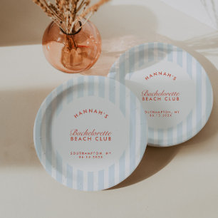 Retro Modern Vintage Red & Blue Bachelorette Paper Plate