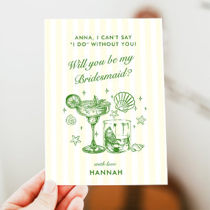 Retro Modern Vintage Yellow Bridesmaid Proposal Invitation