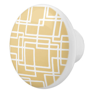 Retro Modern White Rectangles On Camel Ceramic Knob