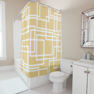 Retro Modern White Rectangles On Camel Shower Curtain