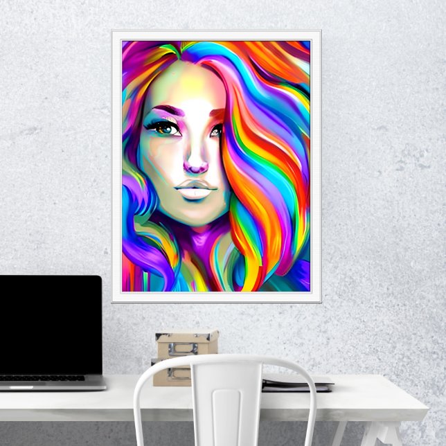 Retro Modern Woman with Rainbow Hair Poster (Creator Uploaded)
