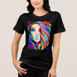 Retro Modern Woman with Rainbow Hair Tri-Blend Shirt