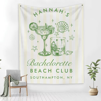 Retro Modern Yellow & Green Stripes Bachelorette Tapestry