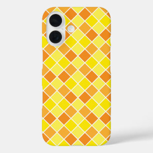 Retro Modern Yellow Orange Checkers Square Pattern iPhone 16 Case