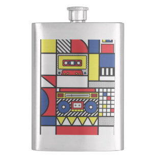 Retro Modernist Bauhaus Boombox Geometric Pop Art Hip Flask
