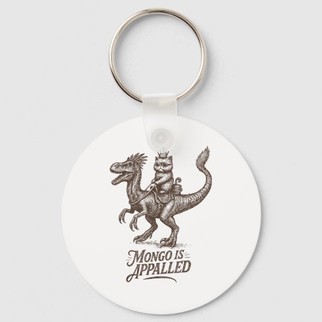 Retro Mongo Is Appalled Princess Cat Riding Dinosa Key Ring (Front)