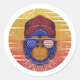 Retro monkey classic round sticker