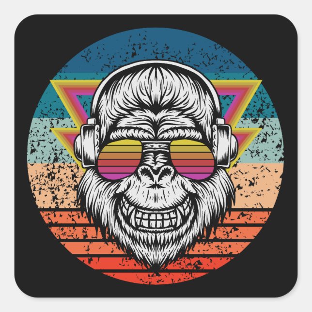 Retro monkey square sticker (Front)