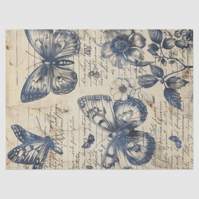 Retro monochrome ink butterfly stamp tissue paper (Front)