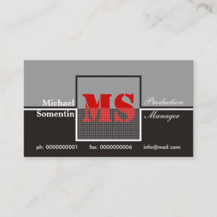 Retro Monogram black grey red business cards