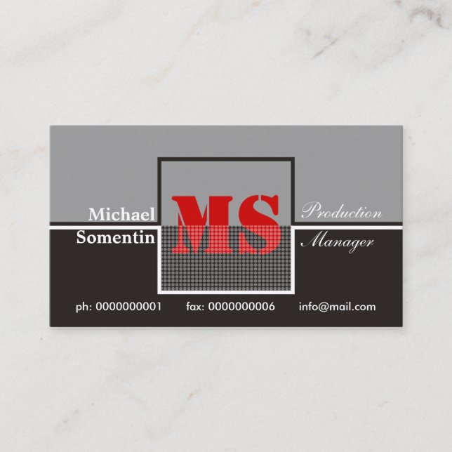 Retro Monogram black grey red business cards (Front)