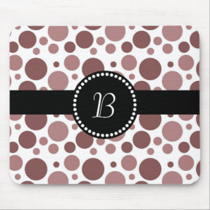 Retro Monogram Chocolate Brown Polka Dot Mouse Pad