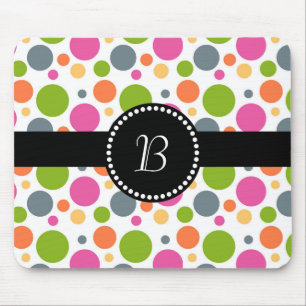 Retro Monogram Colourful Polka Dot Mouse Pad