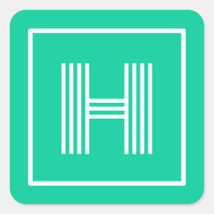 Retro Monogram Initial Caribbean Green Square Sticker