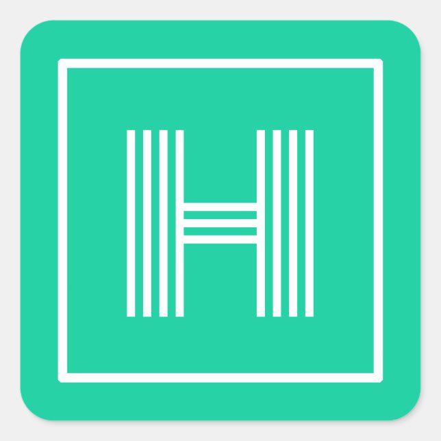 Retro Monogram Initial Caribbean Green Square Sticker (Front)