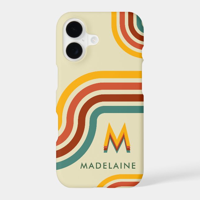 Retro Monogram Initial Name Groovy Stripes (Back)