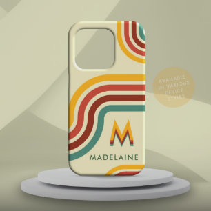 Retro Monogram Initial Name Groovy Stripes