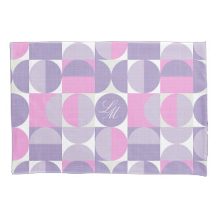 Retro Monogram Pink Purple Mid-Century Circles Pillowcase