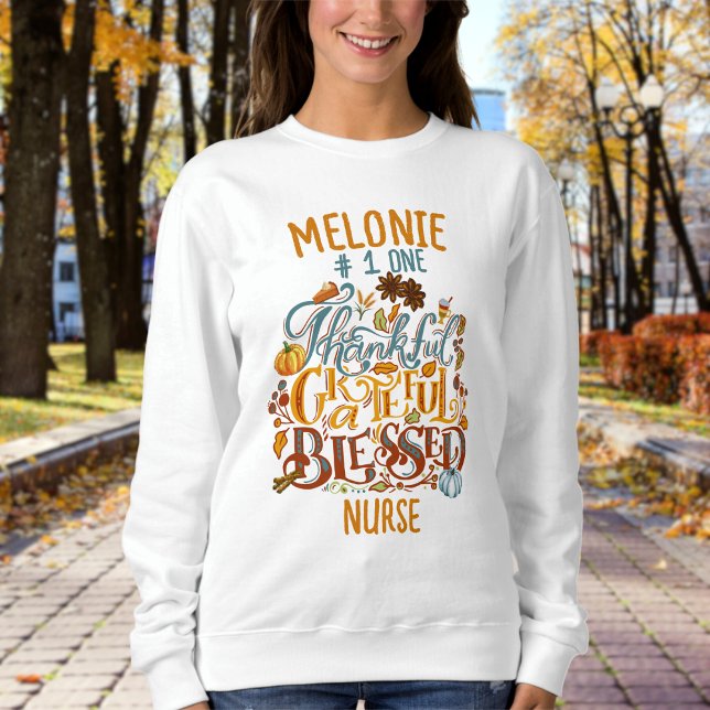 Retro Monogram Thankful Grateful Blessed Nurse  Sweatshirt (Creator Uploaded)