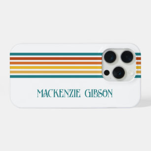 Retro Monogrammed Minimalist Pink Stripes iPhone 15 Pro Case